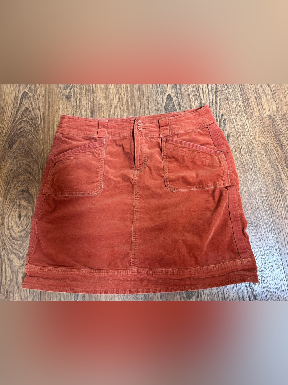 Sahalie Skirt Womens  12 Orange Corduroy Cotton Stretch Pencil Zip Fly Pockets